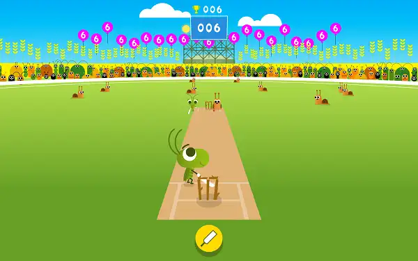 Doodle Cricket bat hitting ball and six runs