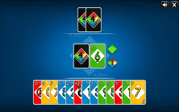 Four Colors - Play Online Game Four Colors card game board showing player hand with action cards and discard pile