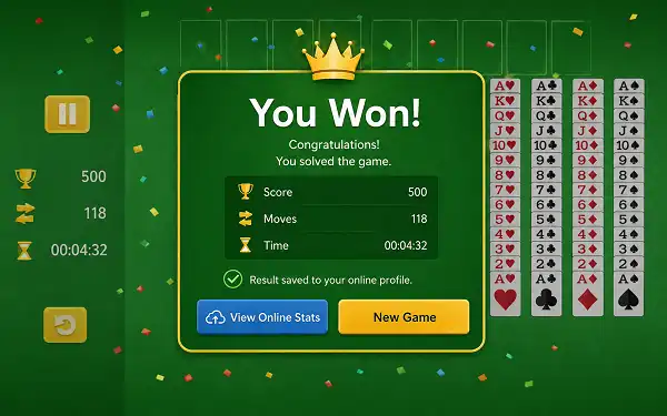 FreeCell Solitaire - Play Free in Your Browser FreeCell Solitaire Win Screen