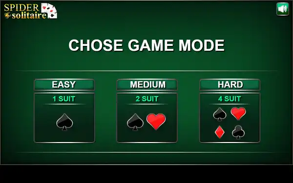 Spider Solitaire - Play Free Online (1, 2 & 4 Suit Modes) Game 1 Suit - 2 Suit 3 Suit Mode Screen