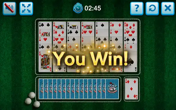 Golf Solitaire game win screen
