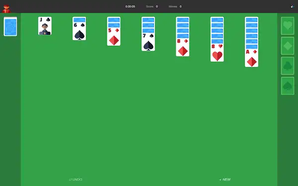 Google Solitaire running in full screen mode filling the entire display