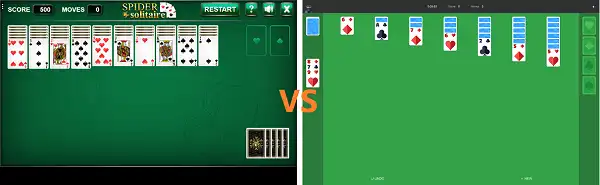 Klondike vs Spider Solitaire: Which Is Harder? Klondike Solitaire board compared to Spider Solitaire board showing different layouts