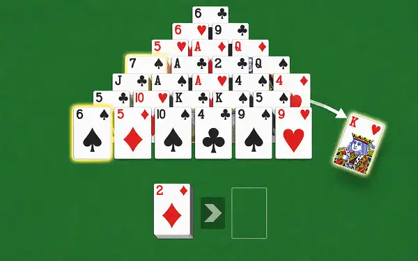 Pyramid Solitaire - Free Card Game Online Removing a King alone and a 6-7 pair in Pyramid Solitaire