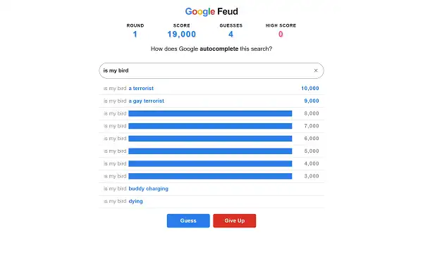 Google Feud - Play Free Online A correct guess revealed on the Google Feud answer board