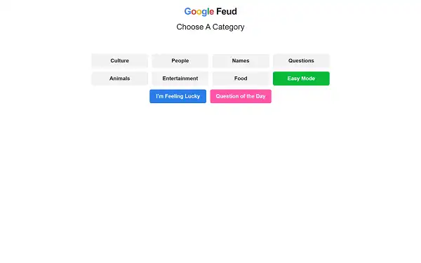 Google Feud - Play Free Online Google Feud category selection screen