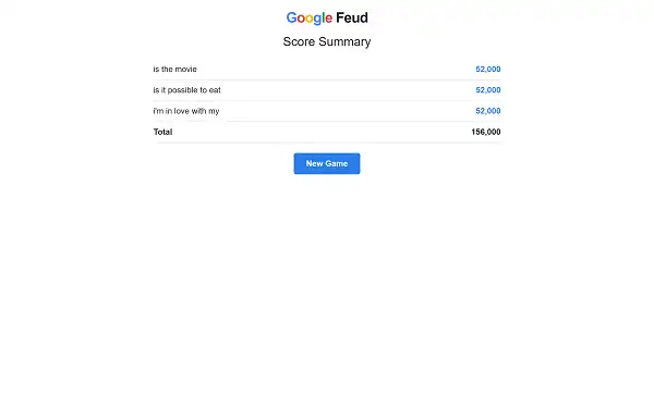 Google Feud - Play Free Online Game Score Screen in Google Feud