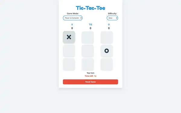 Google Tic-Tac-Toe - Play Doodle Game Online Google Tic-Tac-Toe gameplay screenshot showing a game in progress with the move timer visible