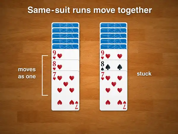 Solitaire 2 Suits - Play Free Online Same-suit sequence moves as a block while a mixed-suit stack is stuck